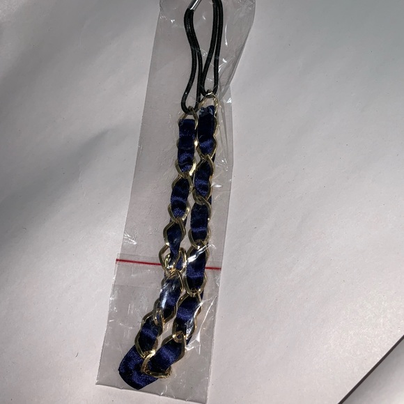 NWT navy silk+gold chainlink elastic HEADBAND $28 - Picture 3 of 8